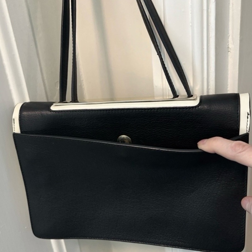 Furla Black leather shoulder bag purse 2-tone - Picture 4 of 7